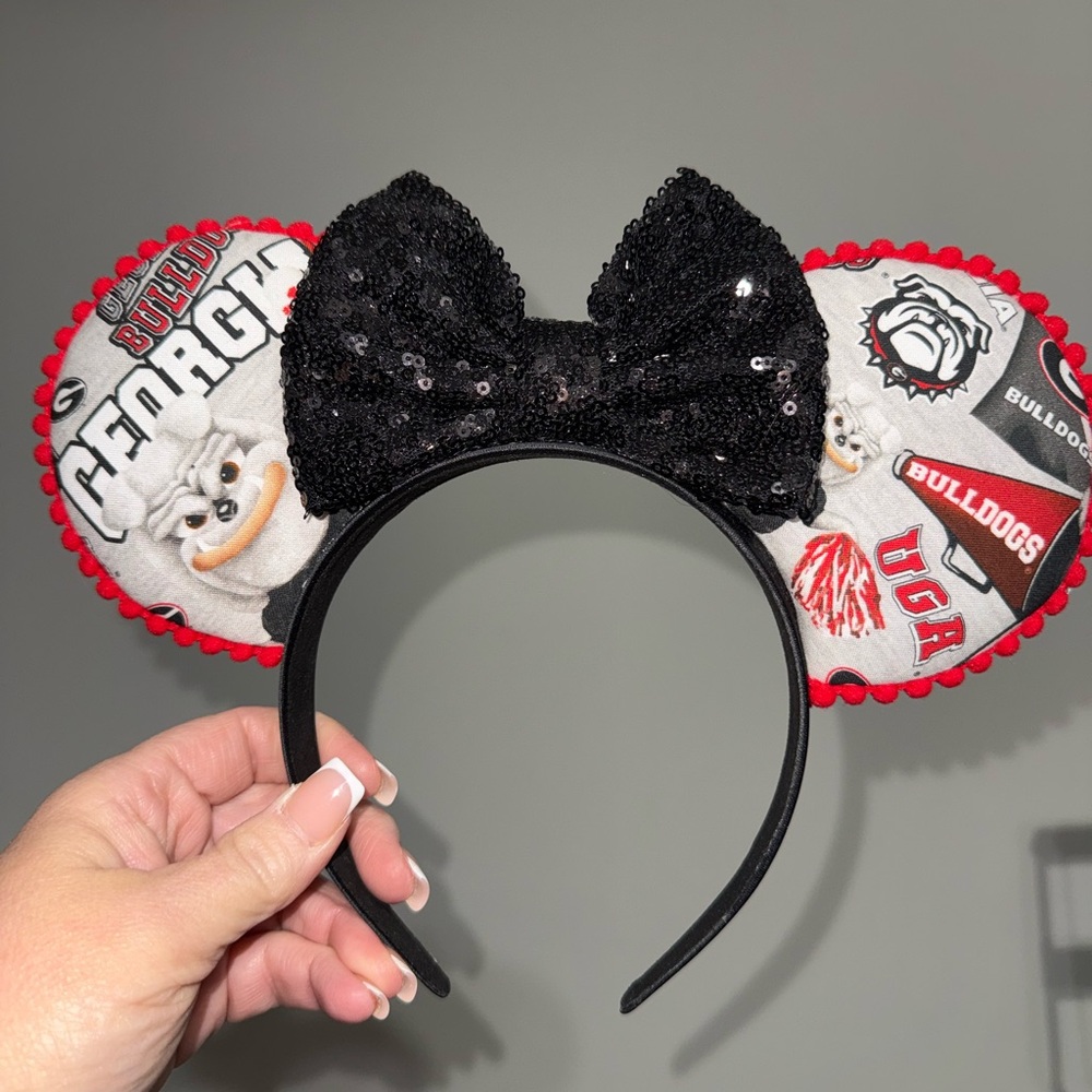 Custom Black Sequin Bow Georgia Bulldogs Mickey Ears Headband